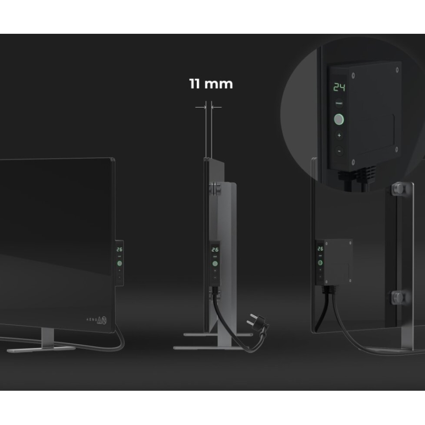 AENO - Viedais elektriskais infrasarkanais panelis ar LED ekrāns 700W taimeris/termostats IP44 Wi-fi melna