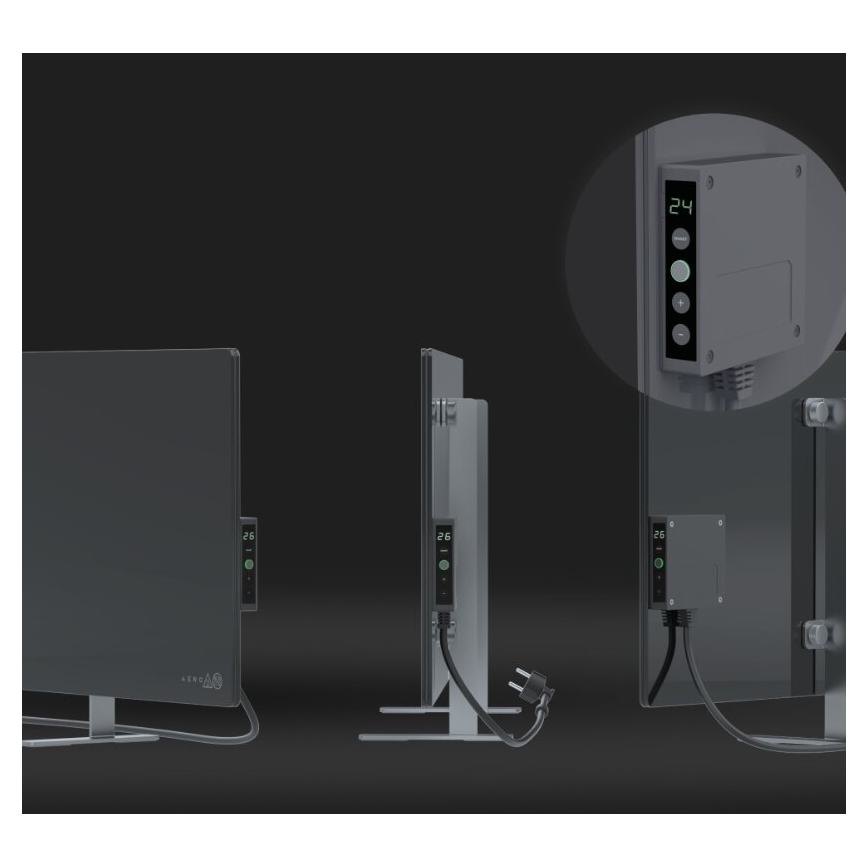 AENO - Viedais elektriskais infrasarkanais panelis ar LED ekrānu 700W taimeris/termostats IP44 Wi-fi pelēka