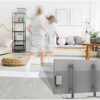 AENO - Viedais elektriskais infrasarkanais panelis ar LED ekrānu 700W taimeris/termostats IP44 Wi-fi pelēka