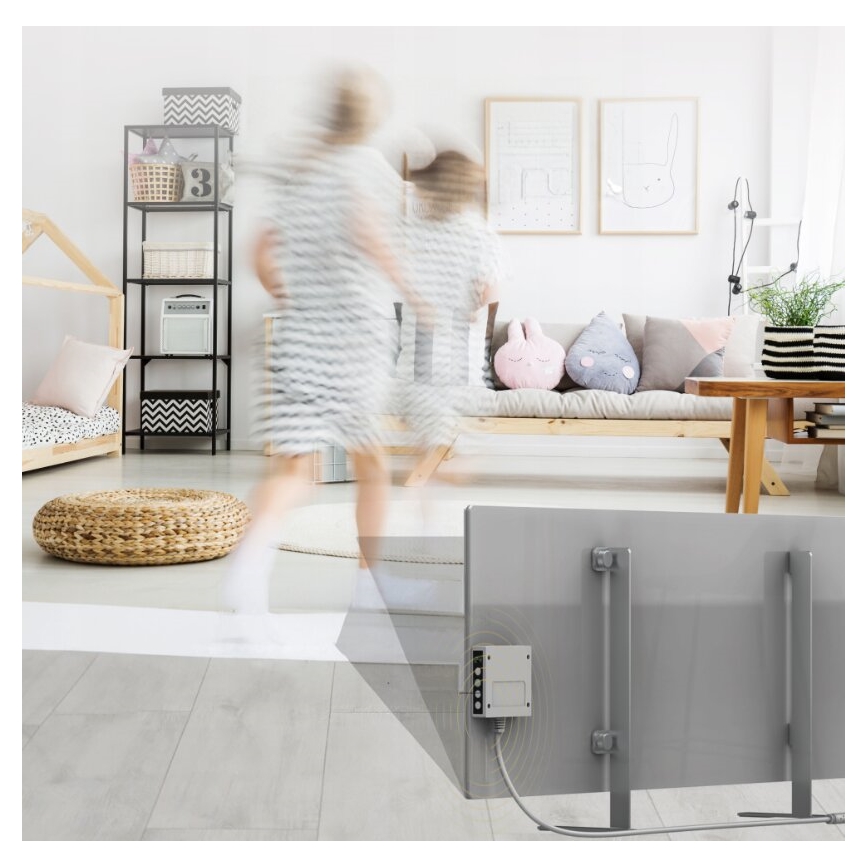 AENO - Viedais elektriskais infrasarkanais panelis ar LED ekrānu 700W taimeris/termostats IP44 Wi-fi pelēka