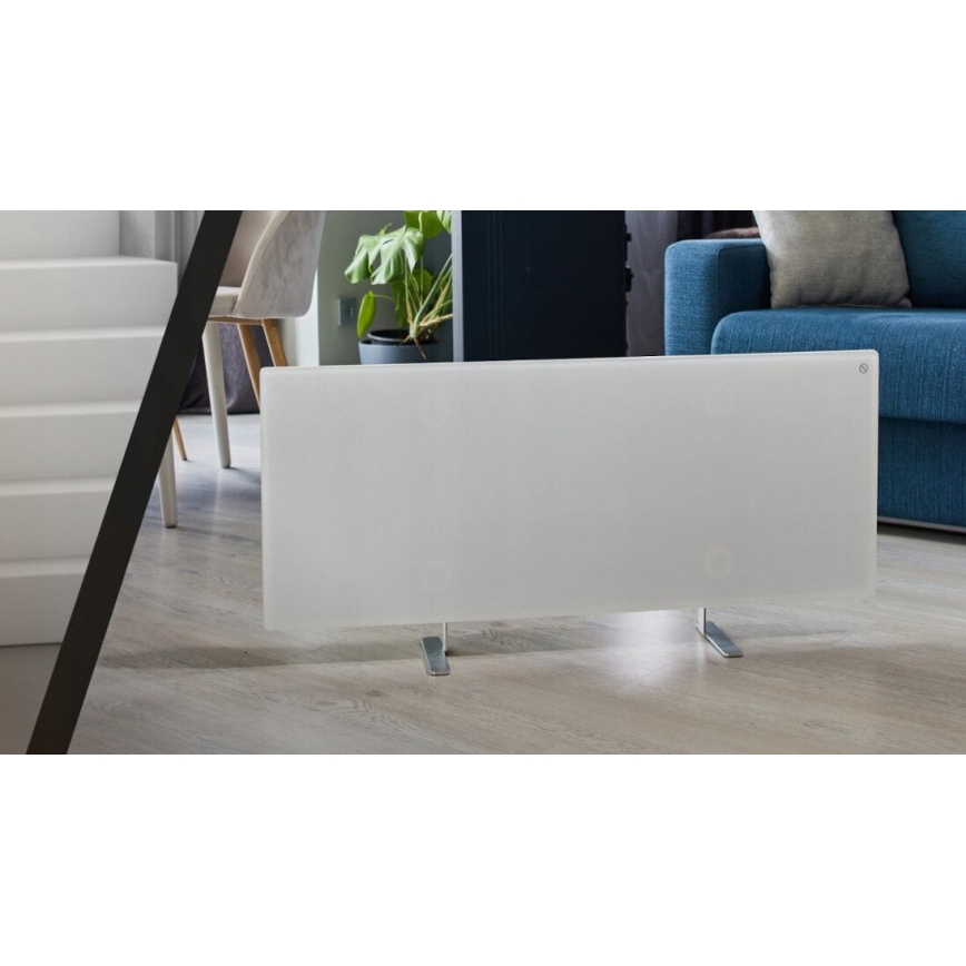 AENO - Viedais elektriskais infrasarkanais panelis ar LED ekrānu 700W taimeris/termostats IP44 Wi-fi balta
