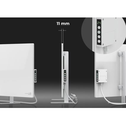 AENO - Viedais elektriskais infrasarkanais panelis ar LED ekrānu 700W taimeris/termostats IP44 Wi-fi balta