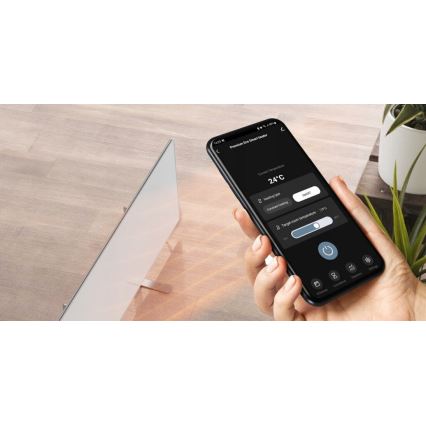 AENO - Viedais elektriskais infrasarkanais panelis ar LED ekrānu 700W taimeris/termostats IP44 Wi-fi balta