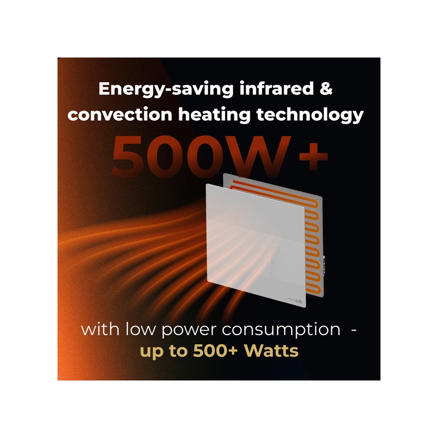 AENO - Viedais elektriskais infrasarkanais sildpanelis 500 W, taimeris/termostats, Wi‑Fi, balts