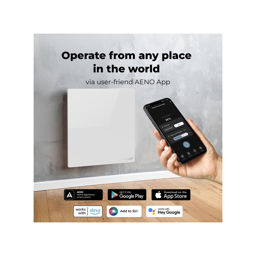 AENO - Viedais elektriskais infrasarkanais sildpanelis 500 W, taimeris/termostats, Wi‑Fi, balts