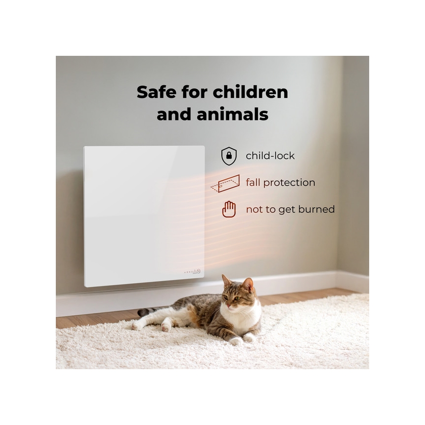 AENO - Viedais elektriskais infrasarkanais sildpanelis 500 W, taimeris/termostats, Wi‑Fi, balts