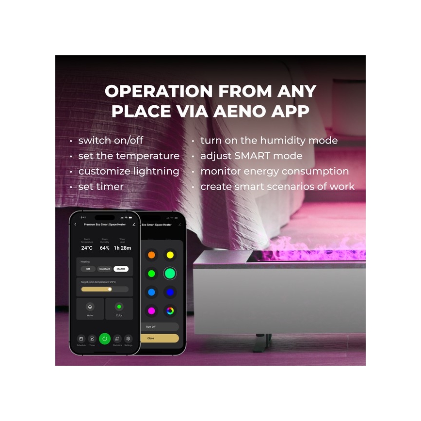 AENO - Viedais elektriskais tiešās darbības sildītājs/konvektors 1000/2000W balts