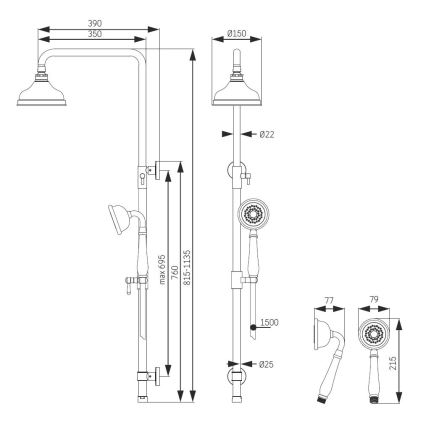 AEROSKOBING dušas komplekts — misiņa apdare