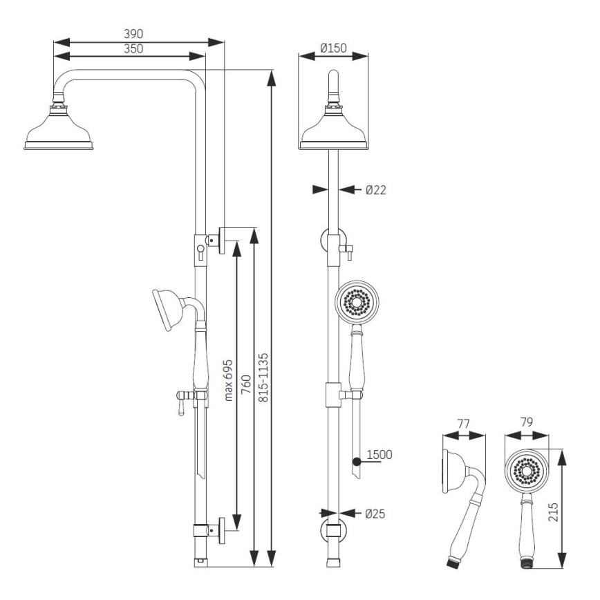AEROSKOBING dušas komplekts — misiņa apdare