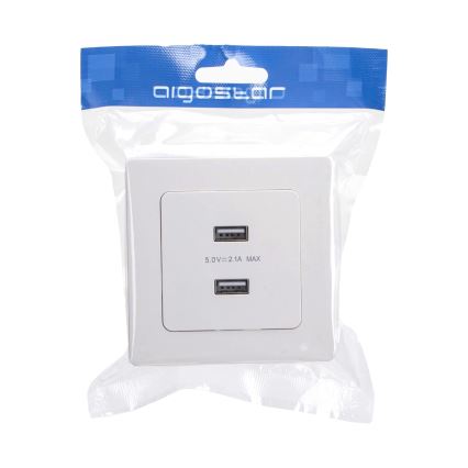 Aigostar - 2x USB-A barošanas rozete ar rāmi, balta