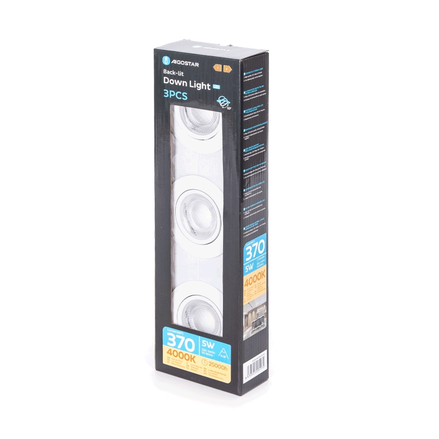 Aigostar - 3x LED Griestapslāni komplekts LED/5W/230V 4000K Ø 8,5 cm balts