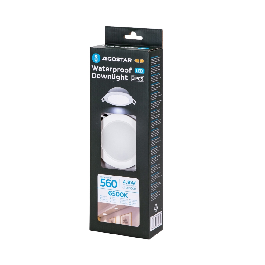 Aigostar - 4,8W LED vannas istabas griestu gaismekļu komplekts 3x LED/230V IP65 balts
