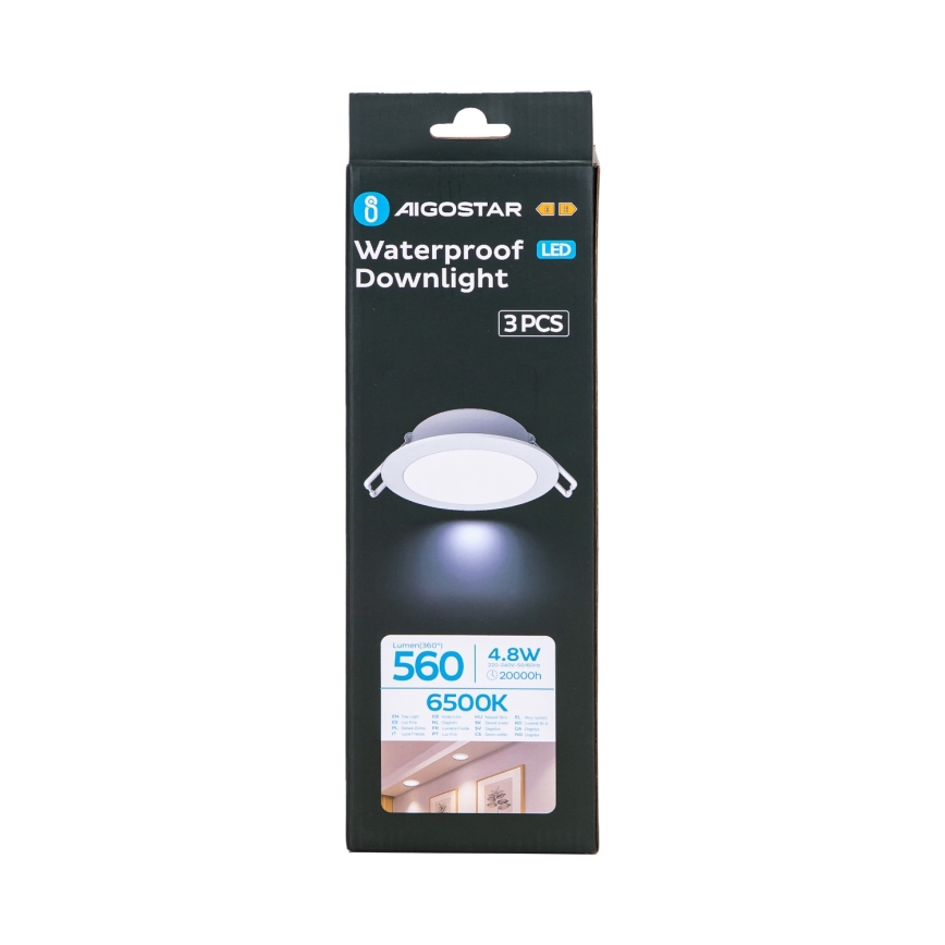 Aigostar - 4,8W LED vannas istabas griestu gaismekļu komplekts 3x LED/230V IP65 balts