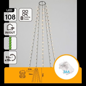 Aigostar - Āra LED Ziemassvētku virtene 108x LED/8 funkcijas 3x AA 1,8 m IP44 siltā balta