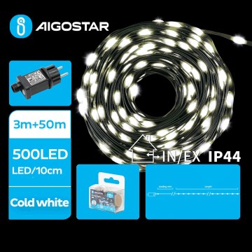 Aigostar - Āra LED Ziemassvētku virtene 500xLED/8 režīmi 53m IP44 auksti balta