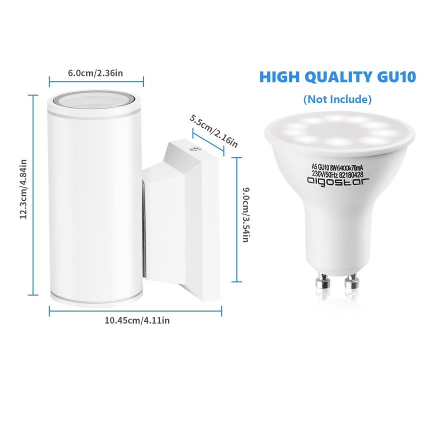 Aigostar - Āra sienas lampa 1xGU10/230V balta IP65 apaļa