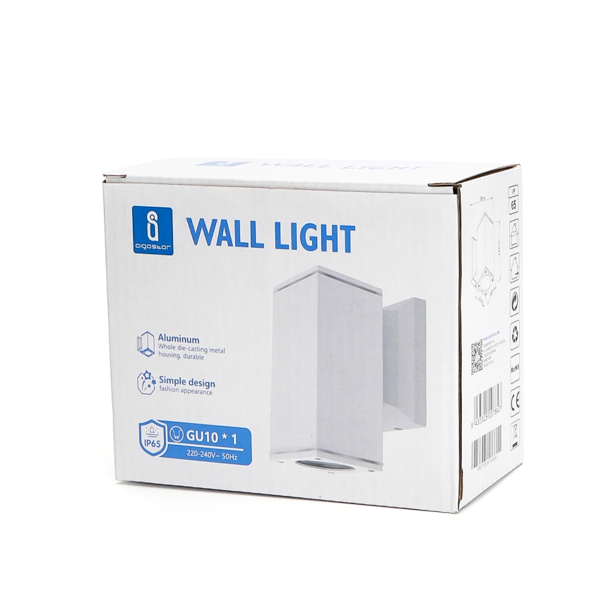 Aigostar - Āra sienas lampa 1xGU10/230V balta IP65 leņķa