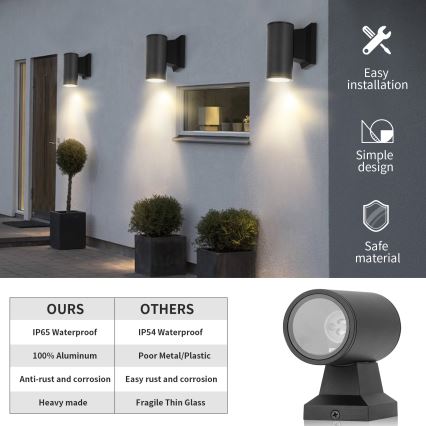 Aigostar - Āra sienas lampa 1xGU10/230V melna IP65 apaļa