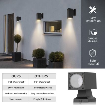 Aigostar - Āra sienas lampa 1xGU10/230V melna IP65 leņķa