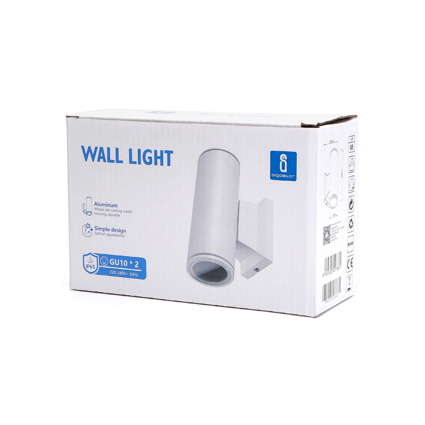 Aigostar - Āra sienas lampa 2xGU10/230V balta IP65 apaļa