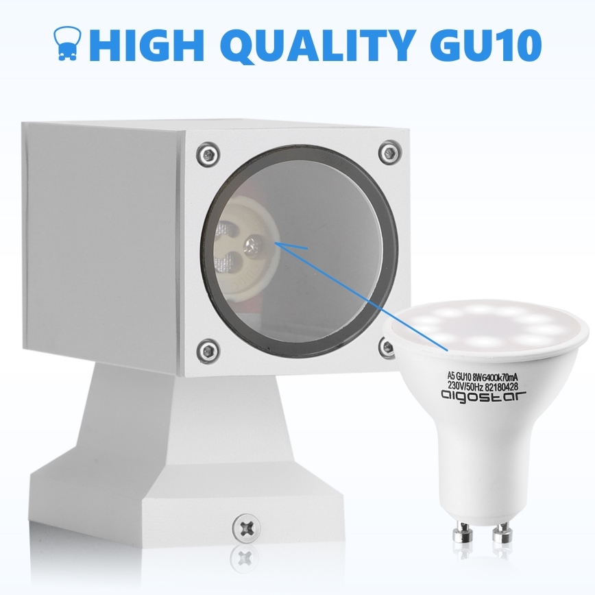 Aigostar - Āra sienas lampa 2xGU10/230V balta IP65 leņķa