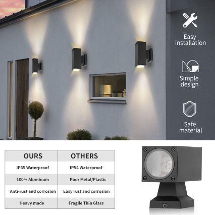 Aigostar - Āra sienas lampa 2xGU10/230V melna IP65 leņķa