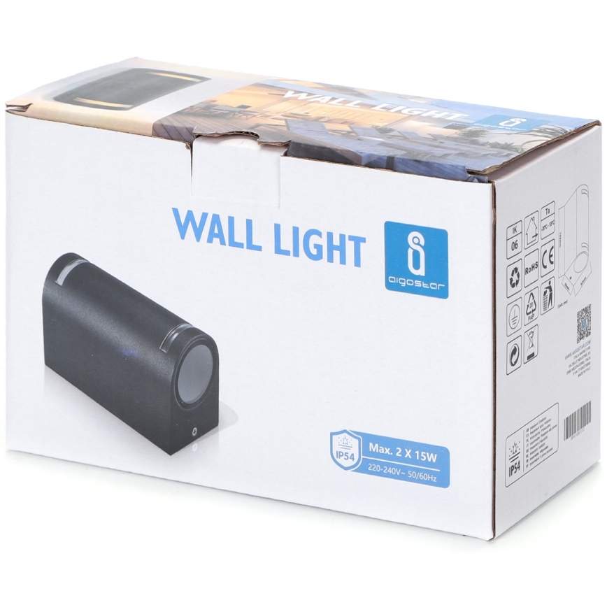 Aigostar - Āra sienas lampa 2xGU10/35W/230V melna IP54