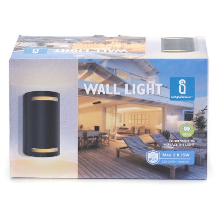 Aigostar - Āra sienas lampa 2xGU10/35W/230V melna IP54