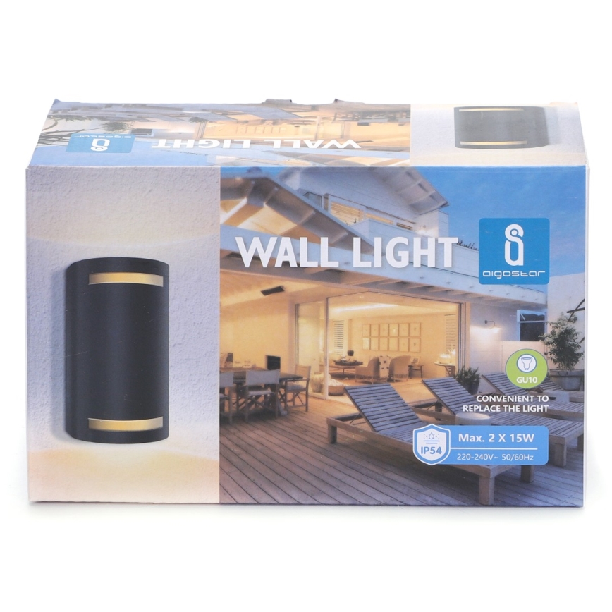 Aigostar - Āra sienas lampa 2xGU10/35W/230V melna IP54