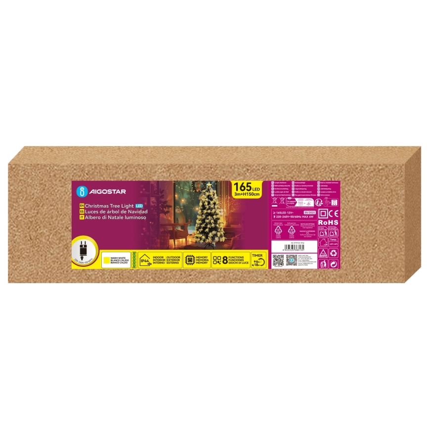 Aigostar - LED āra Ziemassvētku eglīte, 165 LED/8 režīmi, 1,5 m, IP44, silti balta