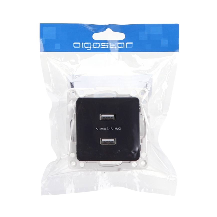 Aigostar - bezrāmja USB lādēšanas rozete 2x USB-A, melna