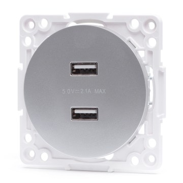Aigostar - bezrāmju USB barošanas rozete, 2x USB-A, sudraba