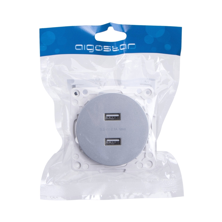 Aigostar - bezrāmju USB barošanas rozete, 2x USB-A, sudraba
