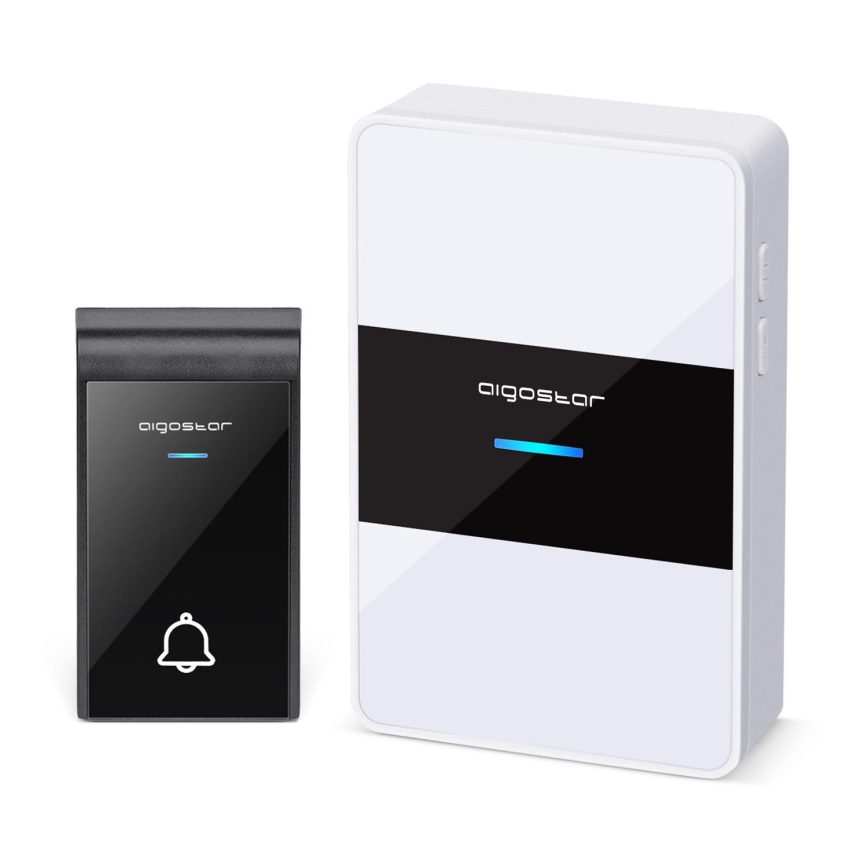 Aigostar - Bezvadu durvju zvans 3xAA/12V IP44 melna/balta