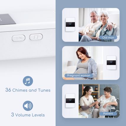 Aigostar - Bezvadu durvju zvans 3xAA/12V IP44 melna/balta