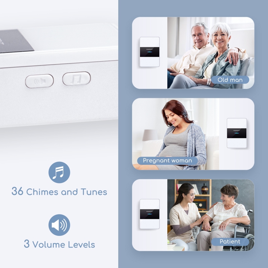 Aigostar - Bezvadu durvju zvans 3xAA/12V IP44 melna/balta