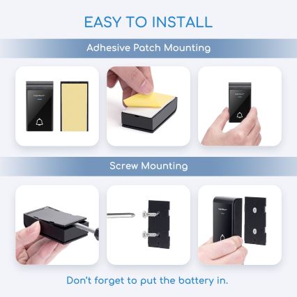 Aigostar - Bezvadu durvju zvans 3xAA/12V IP44 melna/balta