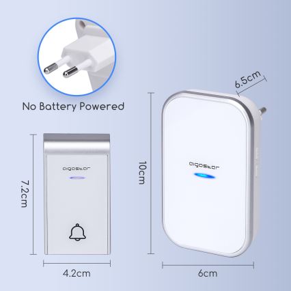 Aigostar - Bezvadu durvju zvans kontaktligzdai 230V/12V IP44 balts