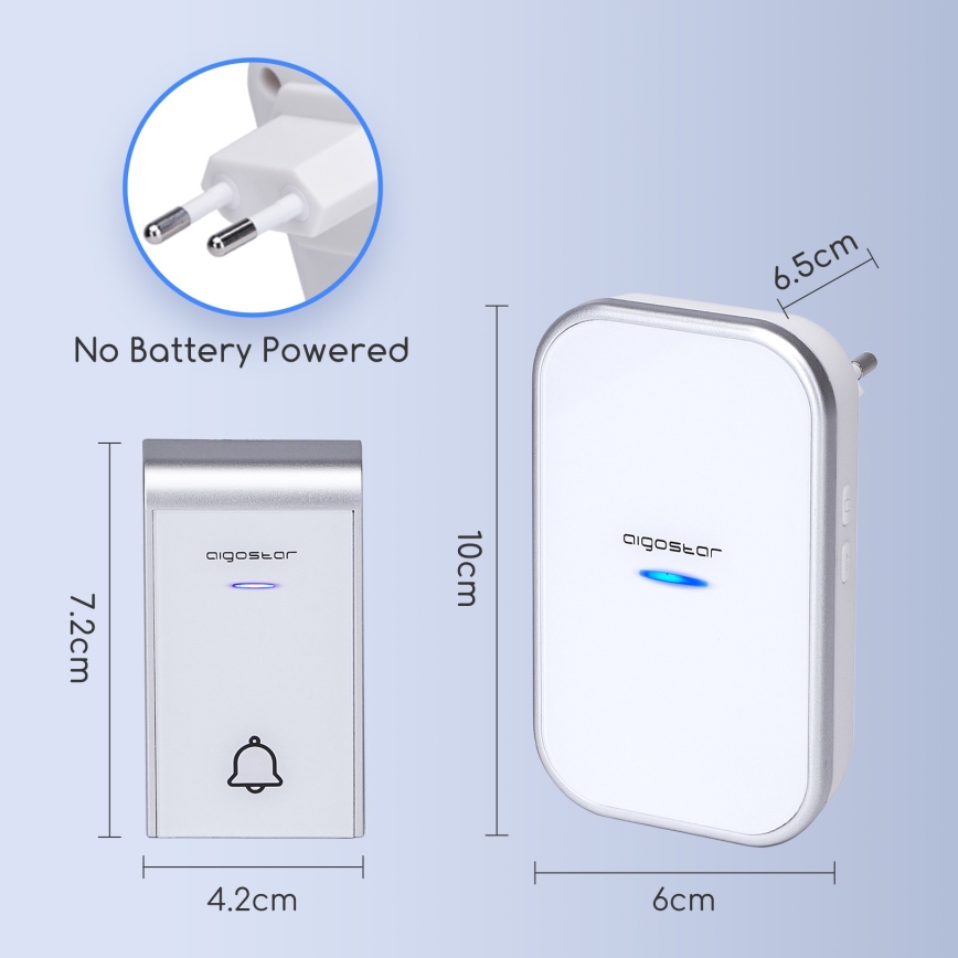 Aigostar - Bezvadu durvju zvans kontaktligzdai 230V/12V IP44 balts