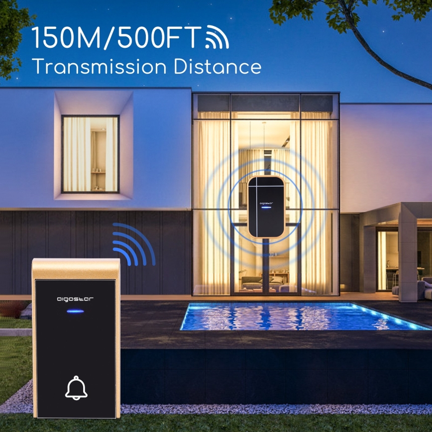 Aigostar - Bezvadu durvju zvans kontaktligzdai 230V/12V IP44 melns