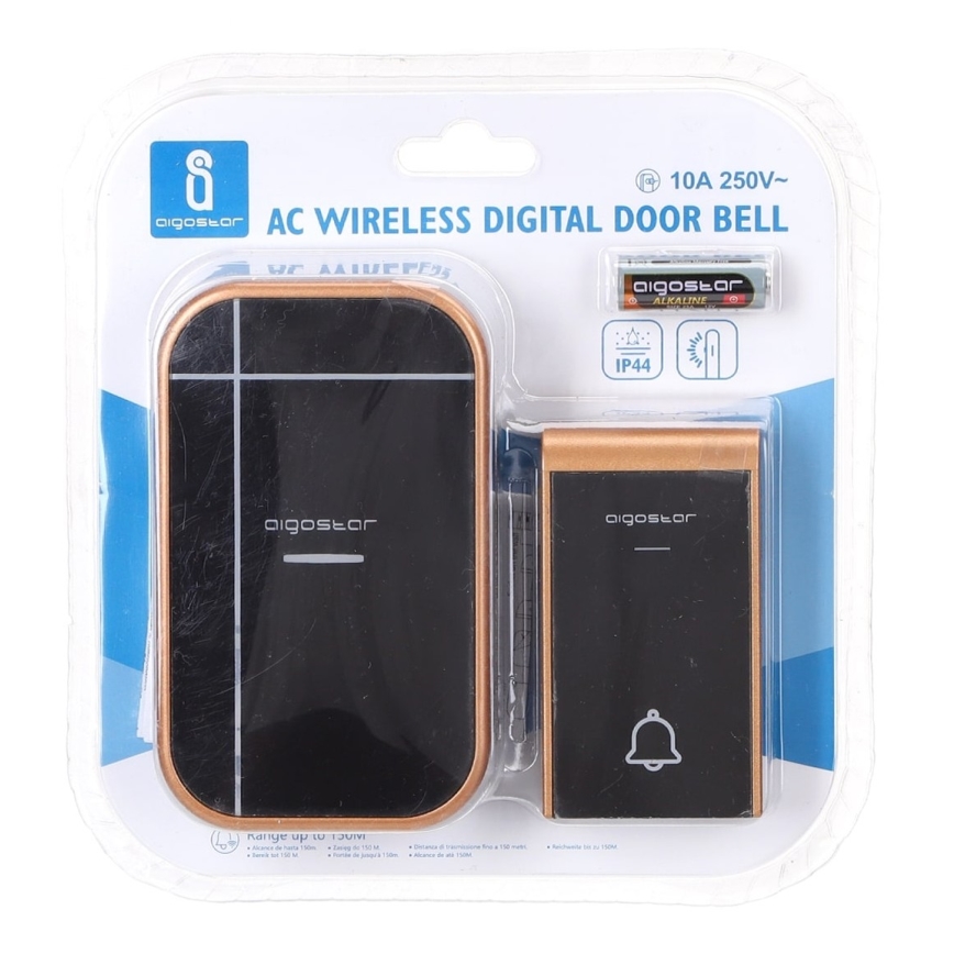 Aigostar - Bezvadu durvju zvans kontaktligzdai 230V/12V IP44 melns