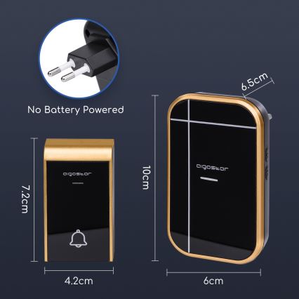 Aigostar - Bezvadu durvju zvans kontaktligzdai 230V/12V IP44 melns