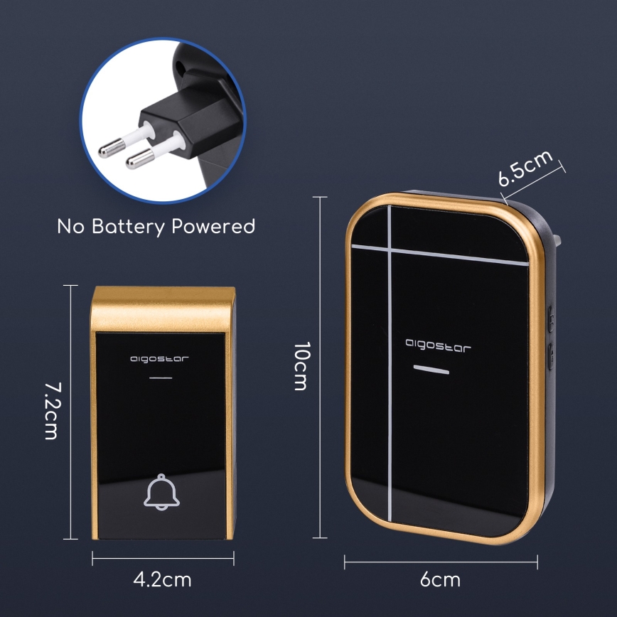 Aigostar - Bezvadu durvju zvans kontaktligzdai 230V/12V IP44 melns