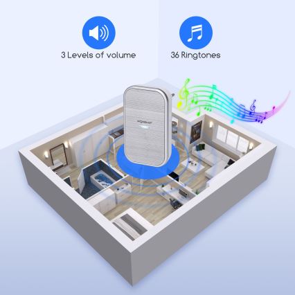 Aigostar - Bezvadu durvju zvans kontaktligzdai 230V/12V IP44 sudraba krāsā