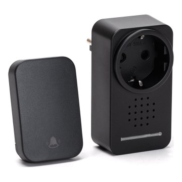 Aigostar - Bezvadu kontaktligzdas durvju zvans 1Z 230V IPX4 melna
