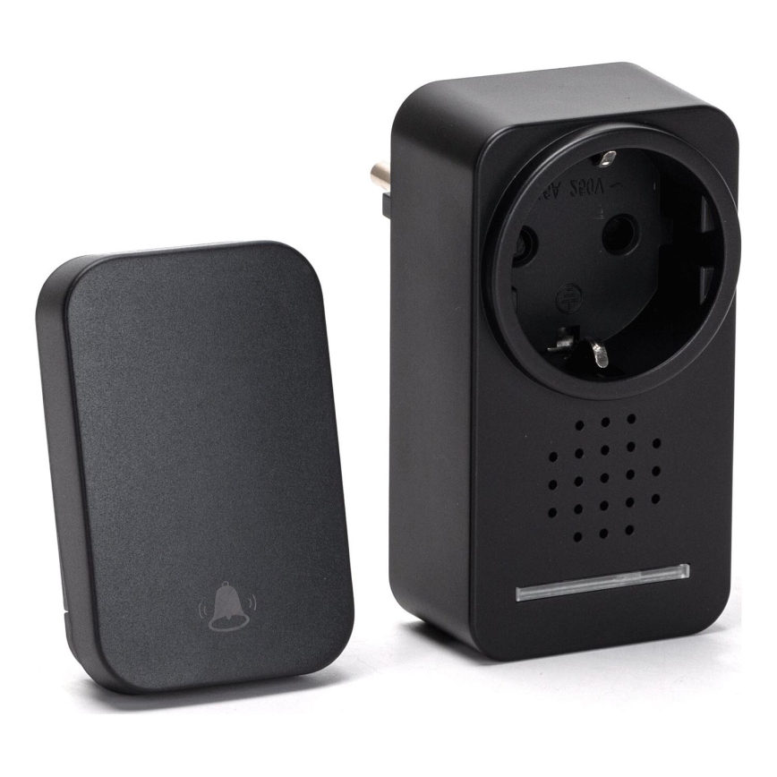 Aigostar - Bezvadu kontaktligzdas durvju zvans 1Z 230V IPX4 melna