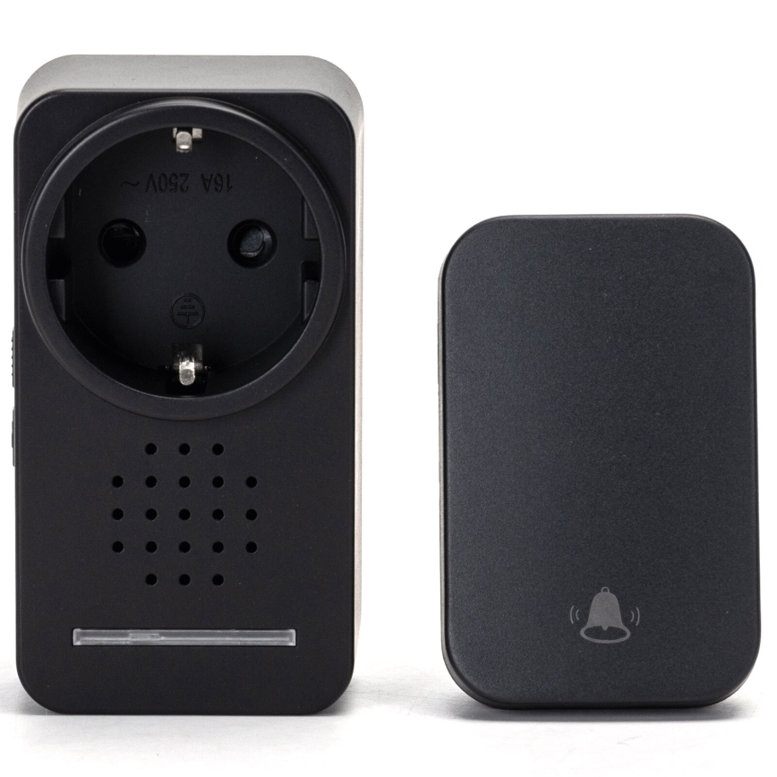 Aigostar - Bezvadu kontaktligzdas durvju zvans 1Z 230V IPX4 melna