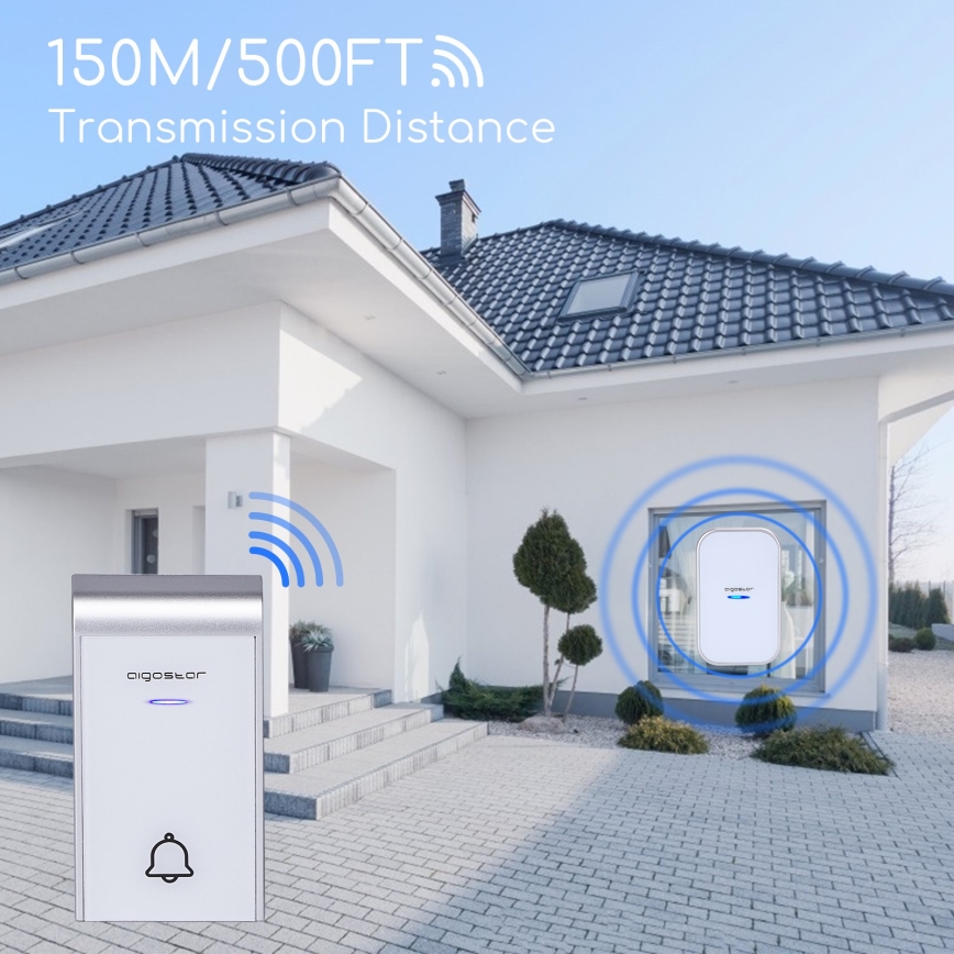 Aigostar - Bezvadu kontaktligzdas durvju zvans 230V/12V IP44 balta