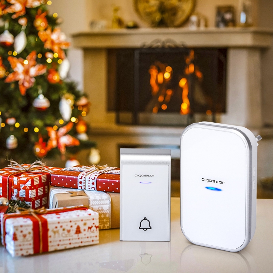 Aigostar - Bezvadu kontaktligzdas durvju zvans 230V/12V IP44 balta