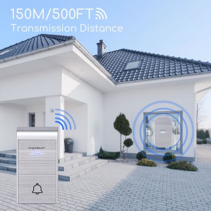 Aigostar - Bezvadu kontaktligzdas durvju zvans 230V/12V IP44 sudraba